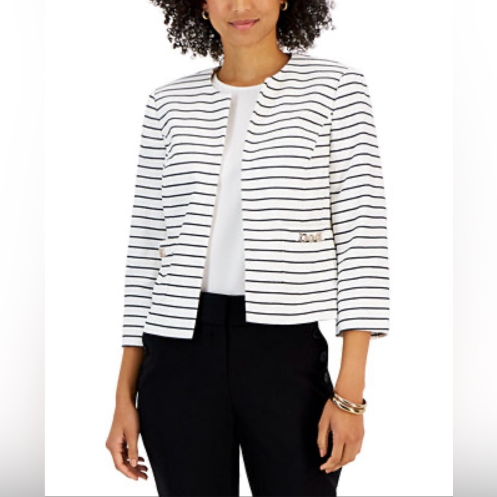 Vero‎ Moda Striped Verodona Short Jacket Collarless Blazer Office Classic